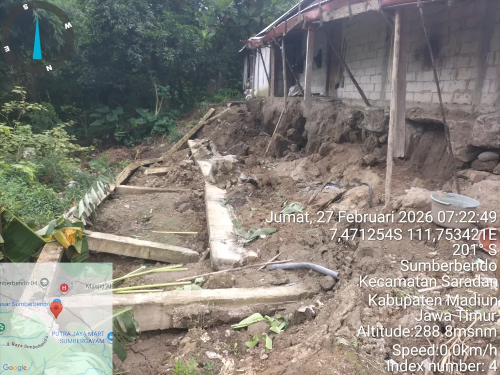 BPBD Kabupaten Madiun Lakukan Assessment Cepat, Dua Rumah Terdampak Tanah Retak dan Longsor di Sumberbendo