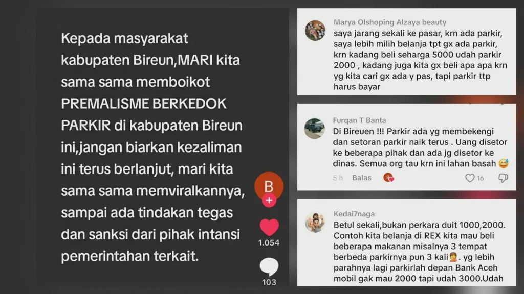 Warga Bireuen Serukan Boikot Premanisme Berkedok Parkir, Ada Setoran Ilegal?