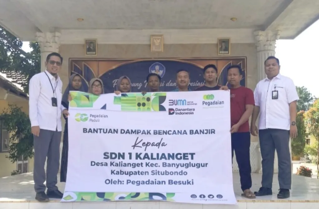 Pegadaian Salurkan Bantuan Bencana Banjir untuk SDN 1 Kalianget Situbondo, Dukung Pemulihan Fasilitas Sekolah