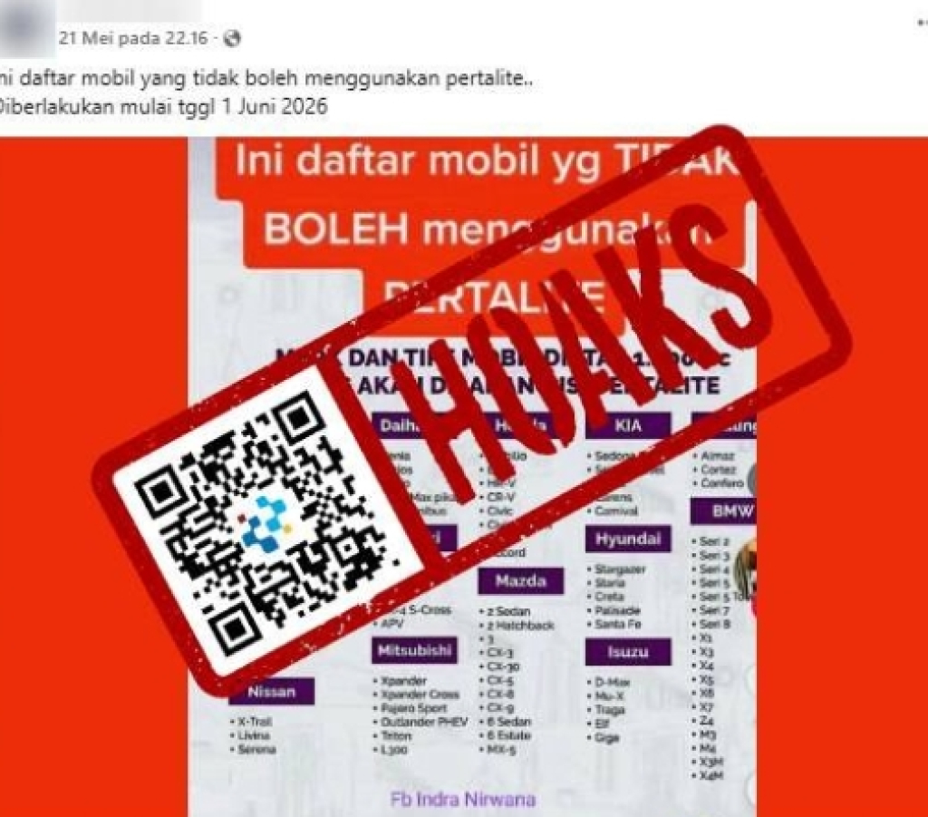 HOAKS! Klaim Mobil di Atas 1.400 cc Dilarang Beli Pertalite Mulai 1 Juni 2026
