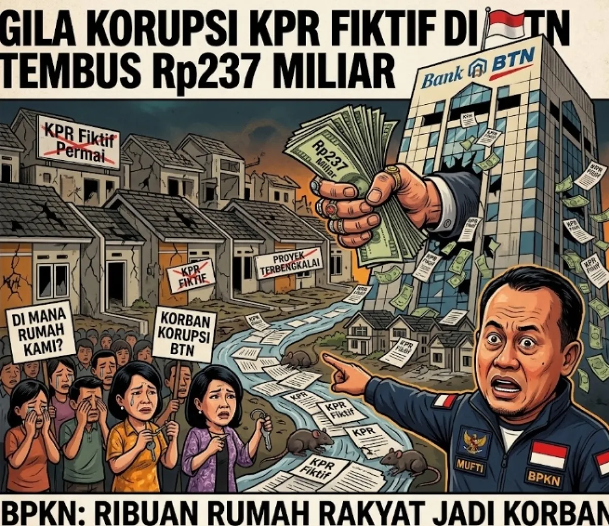 Dugaan Korupsi KPR BTN Rp 237 Miliar, Kejari Tetapkan 4 Tersangka, 1 Buron! BPKN: Ribuan Rumah Rakyat Jadi Korban