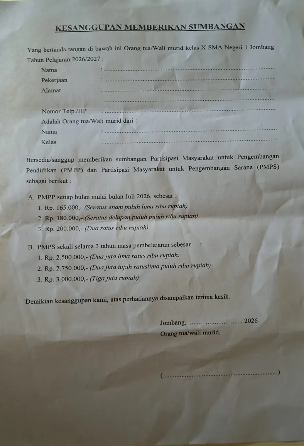 Polemik Sumbangan SMAN 1 Jombang Mencuat, Antara Kebutuhan Sekolah dan Keluhan Wali Murid